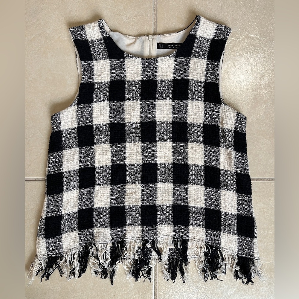 Zara Plaid Fringe sleeveless top